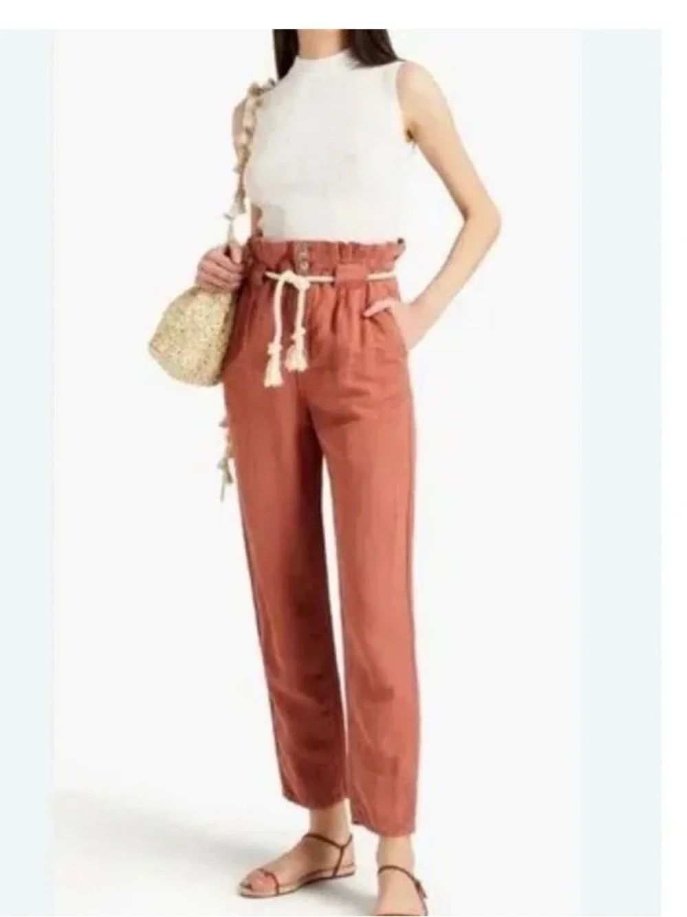 NWT Veronica Beard Karter Pleated Crop Pants in mocha